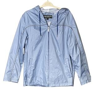 Fleet Street windbreaker raincoat hooded blue zipper vintage size 1X